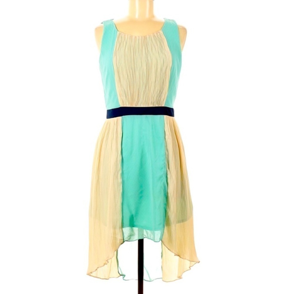 C Luce sleeveless pleated tea high low color block dress medium